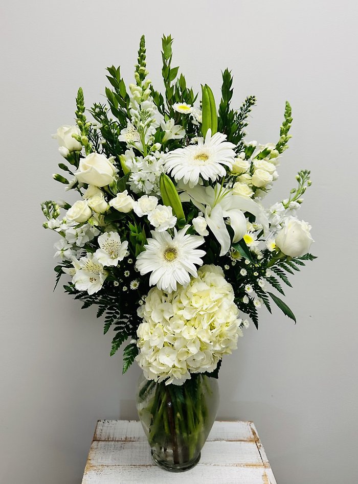 Sympathy Vase Arrangement in Whites