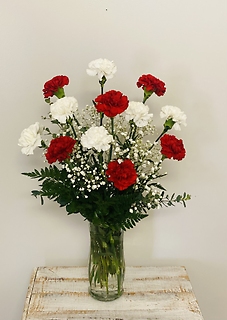 Dozen Carnations - Red and White