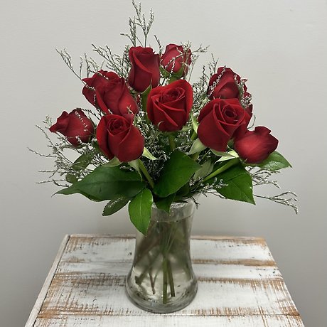 Dozen Long-Stemmed Roses in Vase