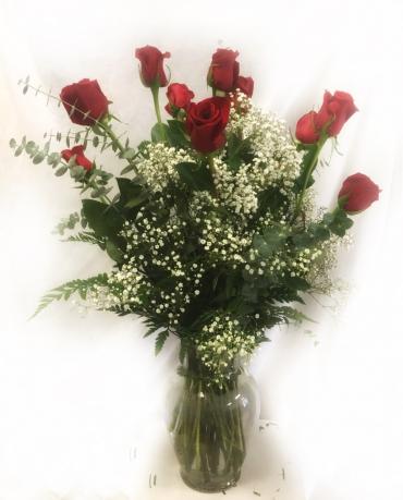 Dozen Long-Stem Roses in Classic Urn