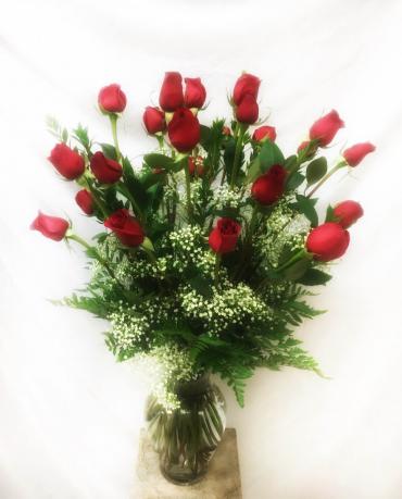Double Dozen Long-Stem Roses in Classic Urn